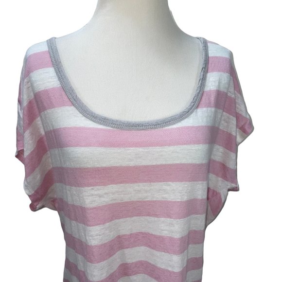Joie 100% Linen Striped Oversized Pink White Knit Top Stretch XL T-Shirt Tee - Picture 3 of 9